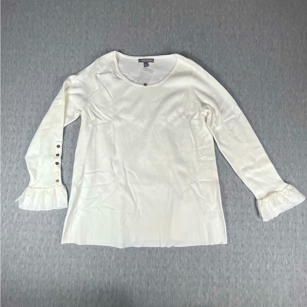 Jessica London size 14/16 long sleeve white blouse/sweater with lace sleeve